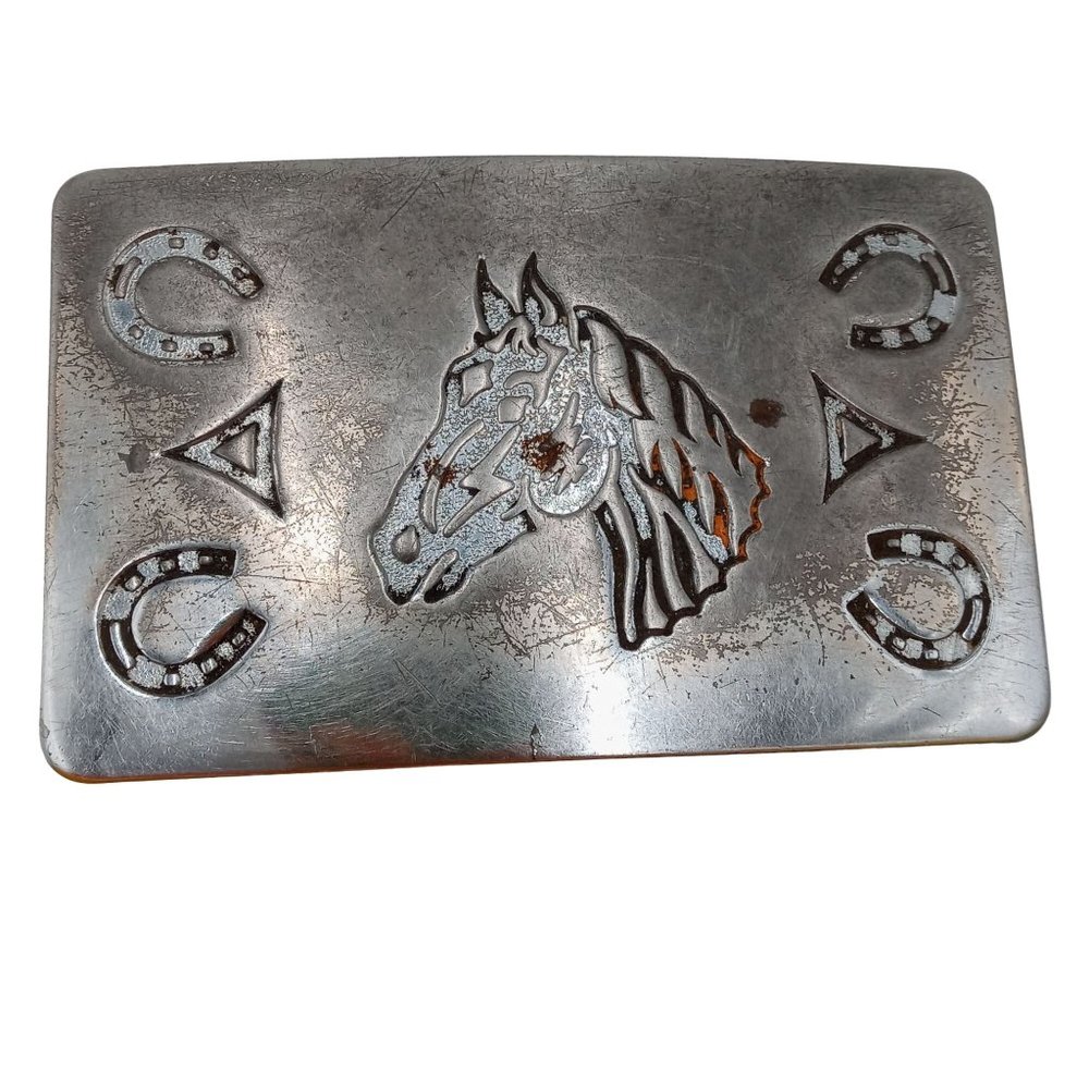 Vintage Horse Belt Buckle Distressed Horseshoes Country Western Rockabilly